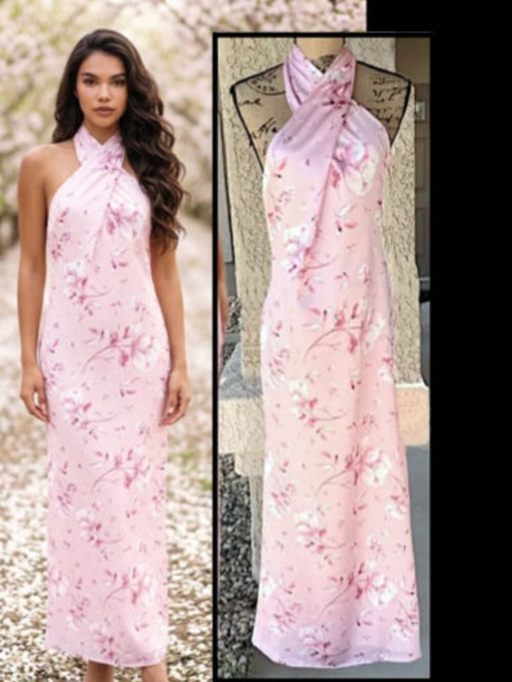 Petal and Pup Halter Neck Pink Floral Mila Maxi Dress Size L